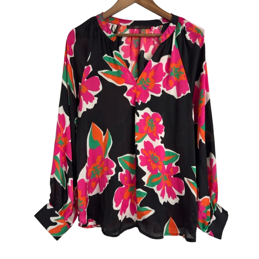 Azel Hazel Hazel Hazel Haze Women’s Bold Blooms Vneck Blouse Size Large